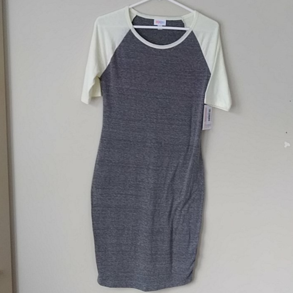 NWT LuLaRoe Julia Dress Gray Yellow XS